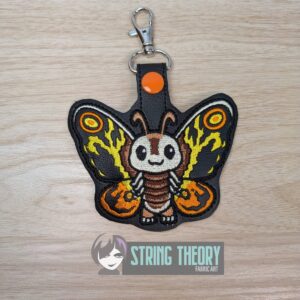 Chibi Kaiju Mothra TH snap tab key fob machine embroidery design