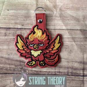 Chibi Exhausted Phoenix ITH snap tab key fob machine embroidery design