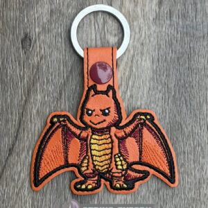Chibi Kaiju Rodan TH snap tab key fob machine embroidery design