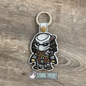 Chibi Predator ITH snap tab key fob machine embroidery design