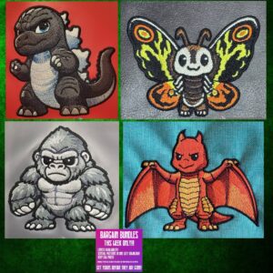 Kaiju machine embroidery design, pattern