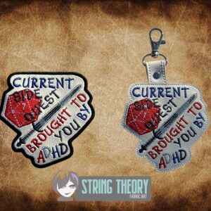 Side Quest ADHD fob patch ITH machine embroidery design