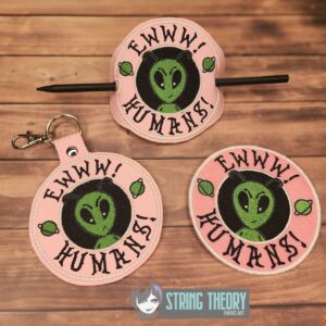Eww! Humans Alien fob patch ITH machine embroidery design