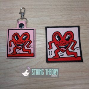 Keith Haring Walking Heart Pop Art Graffiti fob, patch ITH machine embroidery design
