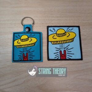 Keith Haring UFO Pop Art Graffiti fob, patch ITH machine embroidery design