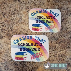 Chasing That Scholastic Book Fair High ITH Mug Rug machine embroidery design