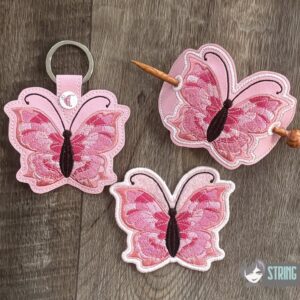 Stained Glass Butterfly fob patch ITH machine embroidery design