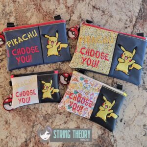 Split Front Chibi Pikachu Fully Lined ITH Zip Bag Machine Embroidery Design