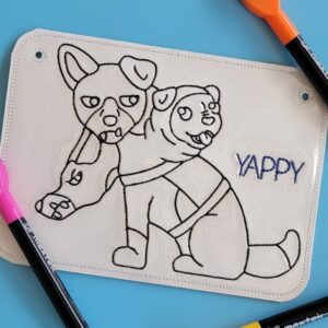 Yappy the three headed dog Color Page ITH machine embroidery design