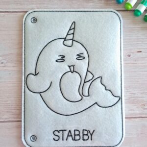 Stabby the Narwhal Color Page ITH machine embroidery design