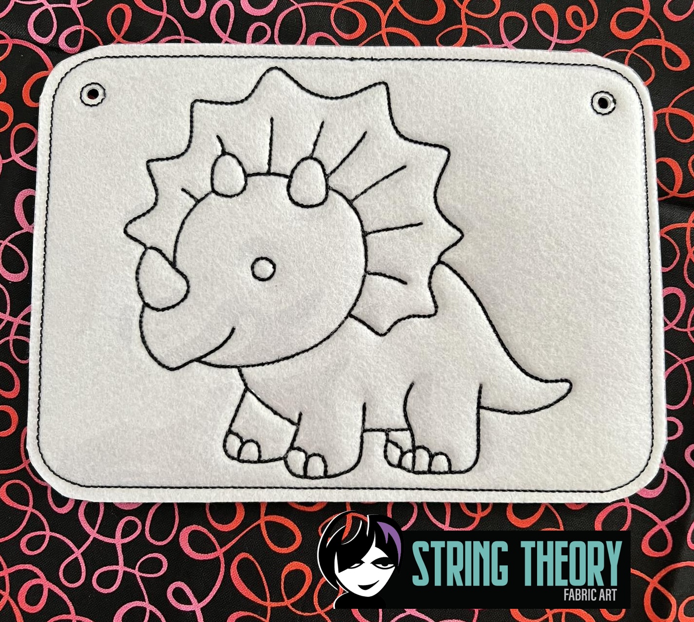Color Page Triceratops Dinosaur ITH Machine Embroidery Design
