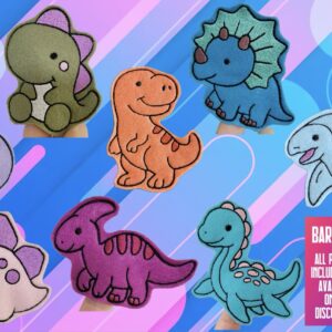 Tiny Cute Dinosaur Finger Puppet ITH Machine Embroidery Design Bundle