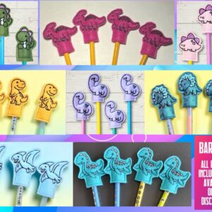 Tiny Cute Dinosaur Pencil Topper ITH Machine Embroidery Design Bundle