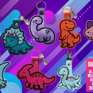 Tiny Cute Dinosaur Fob in the hoop machine embroidery design