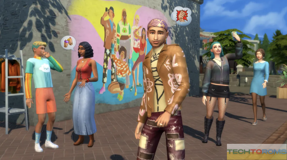 Um monte de Sims adolescentes mostrando seus novos estilos