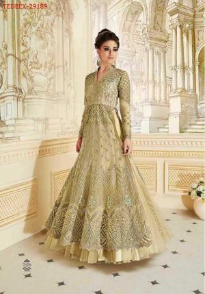 Glossy Indian Style Gown With Heavy Embroidered Fancy Gown