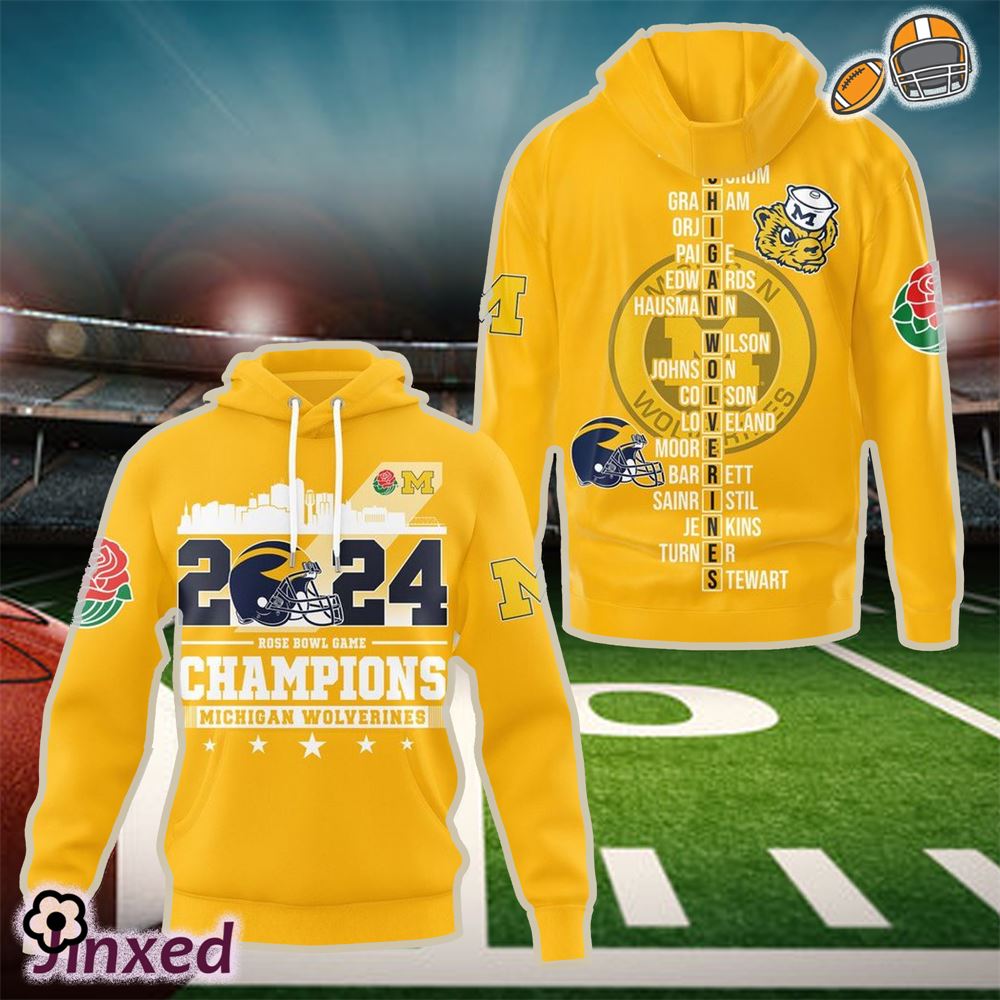 2024 Rose Bowl Game Champions Michigan Wolverines 3d Shirt Hoodie