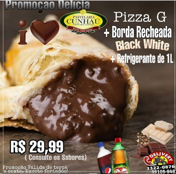 Promoção: Promoção Delícia - Pizza G + Refrigerante de 1L + Borda Black White Grátis