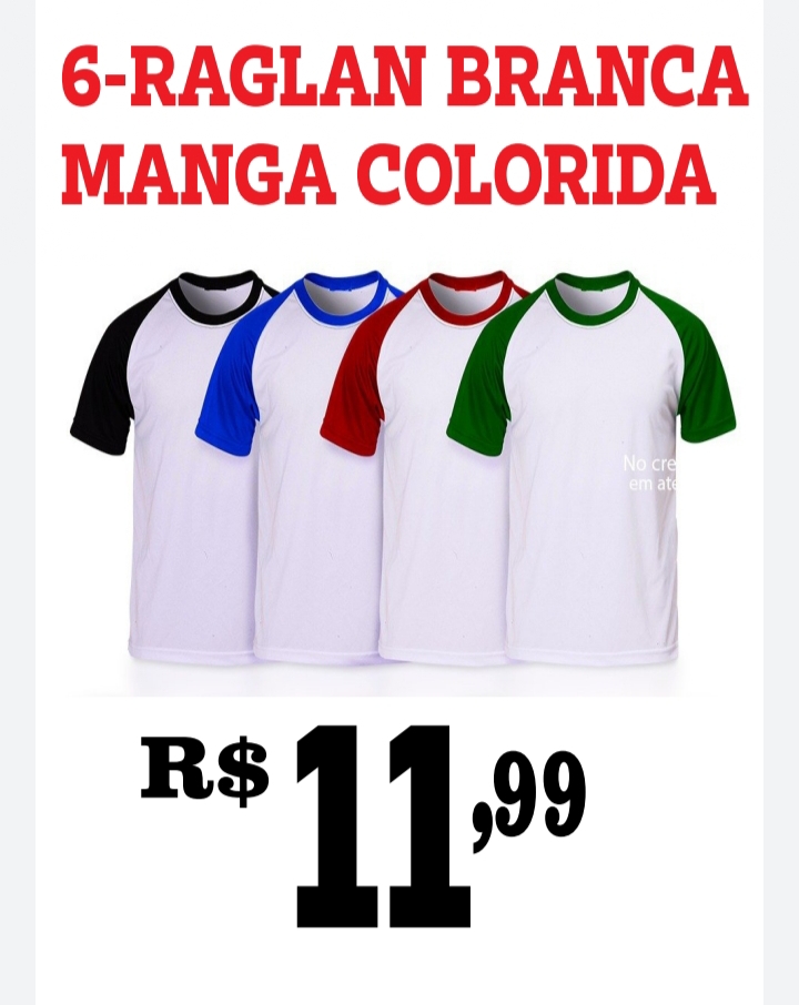 Promoção: Camiseta Raglan Branca com Manga Colorida