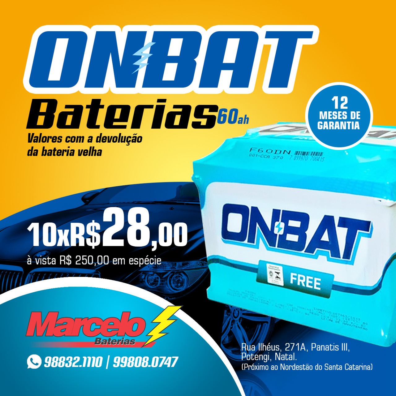 Promoção: Bateria Onbat 60ah 