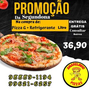 oferta Promoção Segundona Pizza G + Refrigerante da empresa Amarelinho Pizzaria e Petiscaria