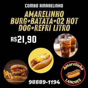 oferta Combo Amarelinho Burg + Batata + 2 Hot Dog + Refrigerante da empresa Amarelinho Pizzaria e Petiscaria