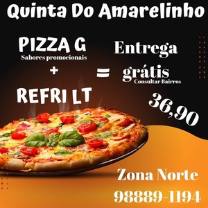 oferta Promoção Quinta do Amarelinho Pizza G + Refrigerante	 da empresa Amarelinho Pizzaria e Petiscaria