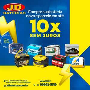 oferta Pague sua bateria em até 10 vezes no cartão da empresa JD Baterias
