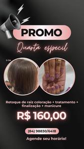 oferta RETOQUE DE RAIZ COLORAÇÃO + TRATAMENTO + FINALIZAÇÃO + MANICURE  da empresa Studio Aline Tavares