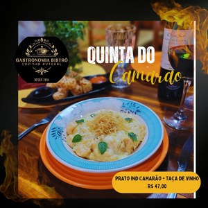 oferta QUINTA DO CAMARÃO + TAÇA DE VINHO da empresa Gastronomia Bistrô Cozinha Autoral