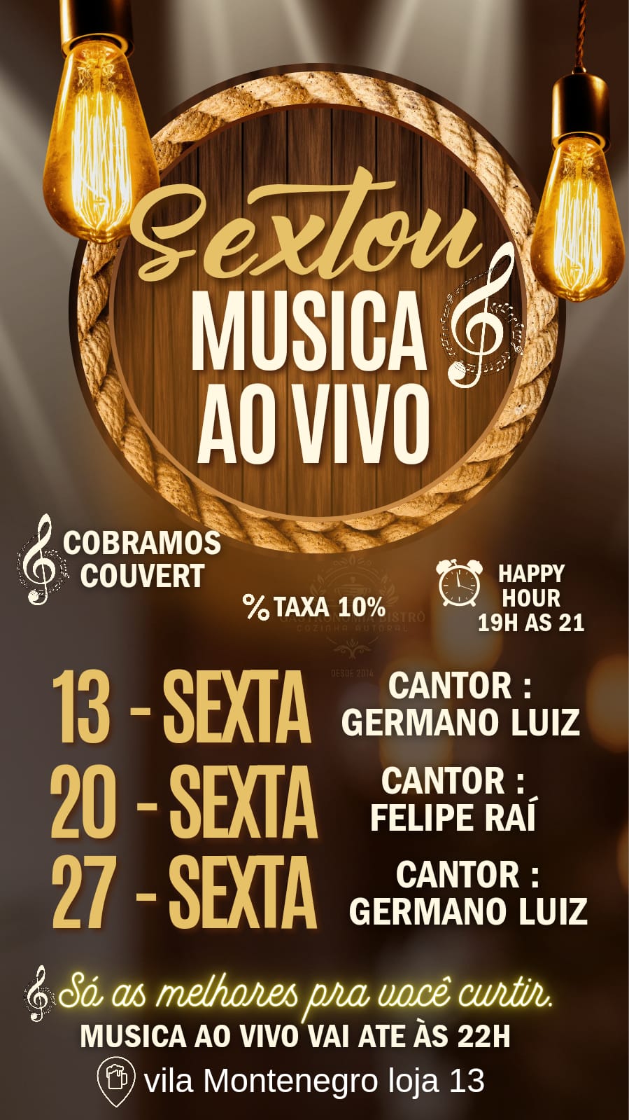 Promoção: SEXTOU COM MÚSICA AO VIVO 