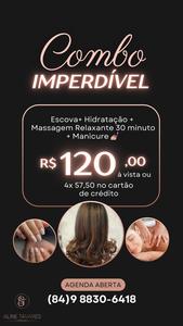 oferta ESCOVA + HIDRATAÇÃO + MASSAGEM RELAXANTE 30 MIN + MANICURE da empresa Studio Aline Tavares