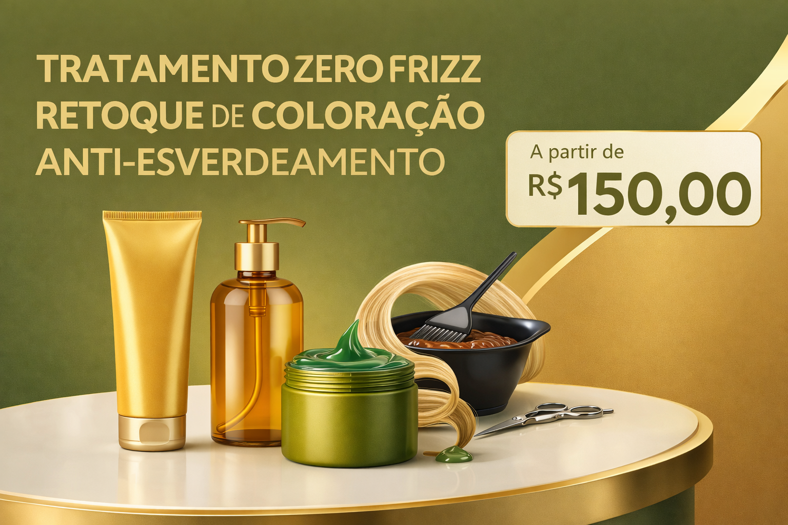 oferta Tratamento Zero Frizz, Retoque de Coloração, Anti-Esverdeamento. da empresa Kelliane Alves Conceito