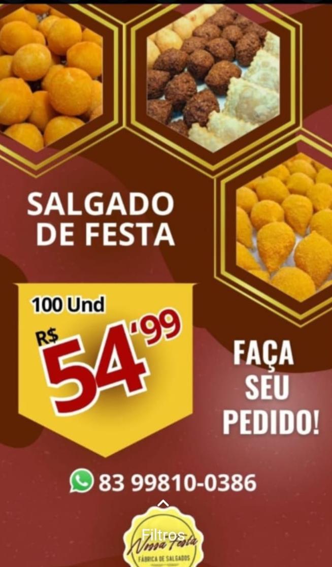 oferta Salgados de Festa - 100 unidades da empresa Nossa Festa Fábrica de Salgados