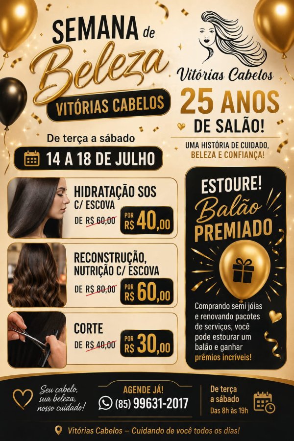 oferta Hidratação SOS, Nutrição, Reconstrução e Corte com Super Descontos! da empresa Vitórias Cabelos