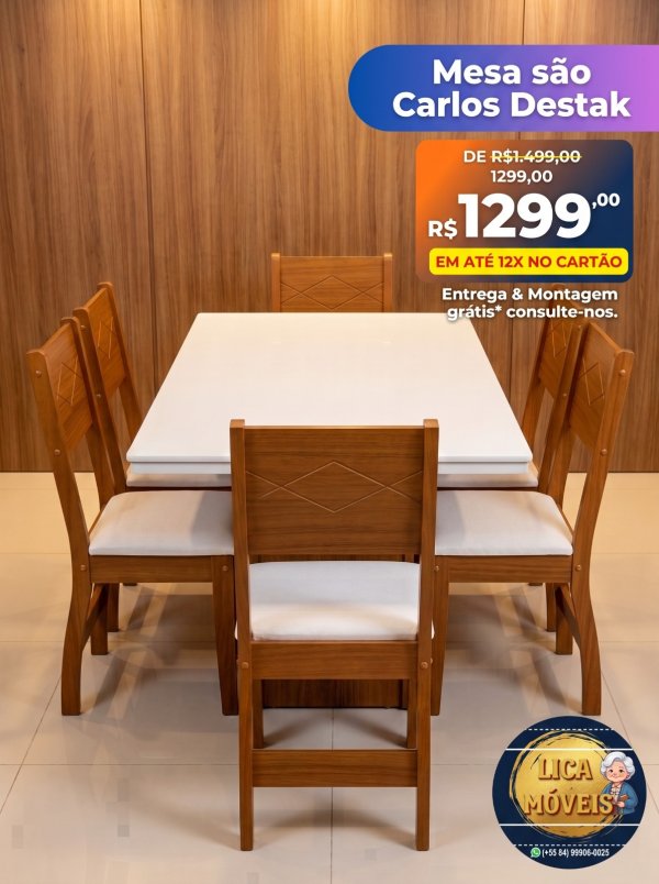oferta Mesa São Carlos Destak – Elegância Que Transforma Sua Sala De Jantar! da empresa Lica Móveis - Amaro Barreto