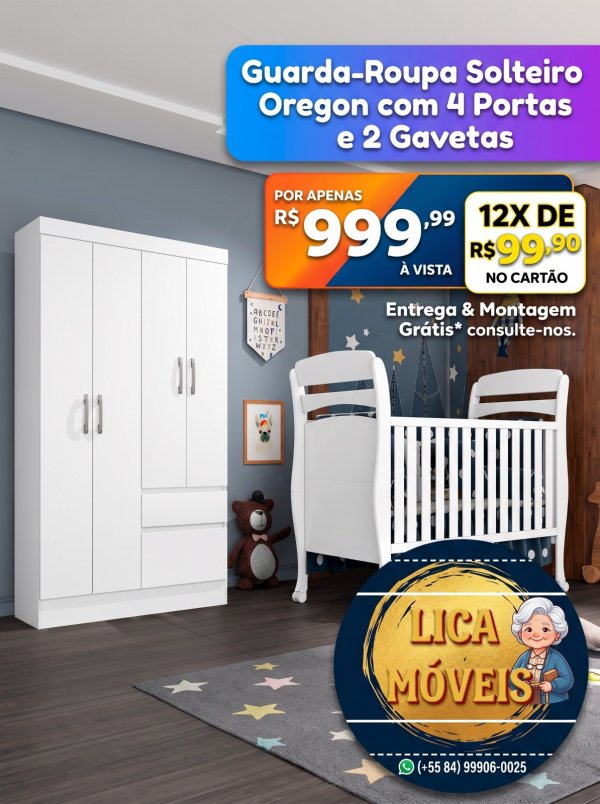 oferta Guarda-Roupa Solteiro Oregon 4 Portas E 2 Gavetas | Organização, Beleza E Qualidade! da empresa Lica Móveis - Amaro Barreto