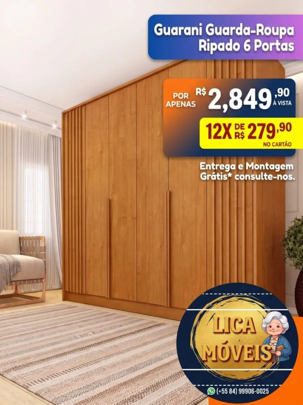 oferta Guarda-Roupa Guarani Ripado 6 Portas da empresa Lica Móveis - Amaro Barreto
