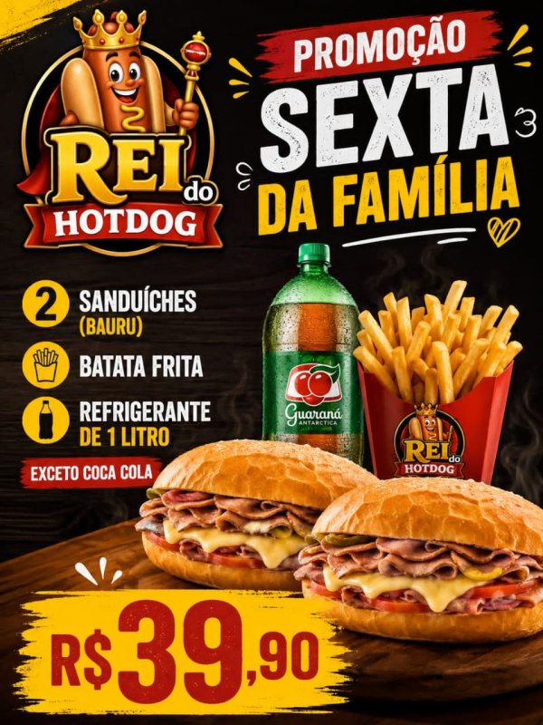 oferta Sanduíche & Batata Frita & Refrigerante 1 Litro da empresa Rei do Hot Dog