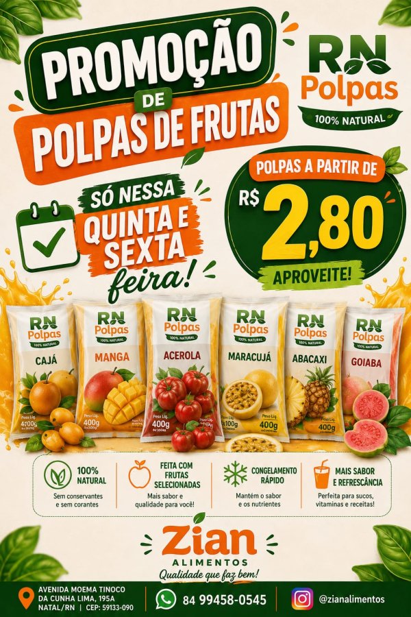 oferta Polpas de Frutas da empresa Zian Alimentos