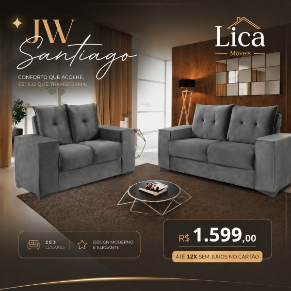 oferta Sofá Jw Santiago 2 E 3 Lugares da empresa Lica Móveis - Amaro Barreto