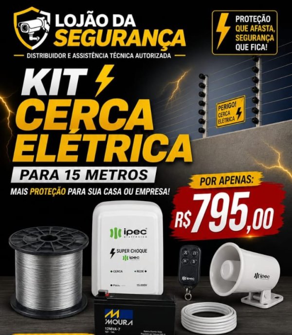 oferta Kit cerca elétrica para 15 metros da empresa Lojão da segurança