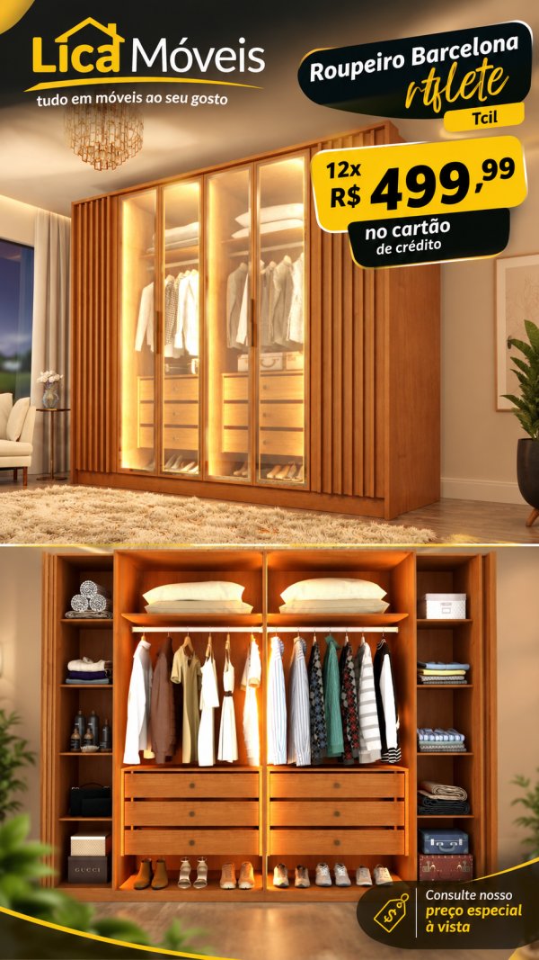 oferta Roupeiro Barcelona Reflete – Tcil da empresa Lica Móveis - Amaro Barreto