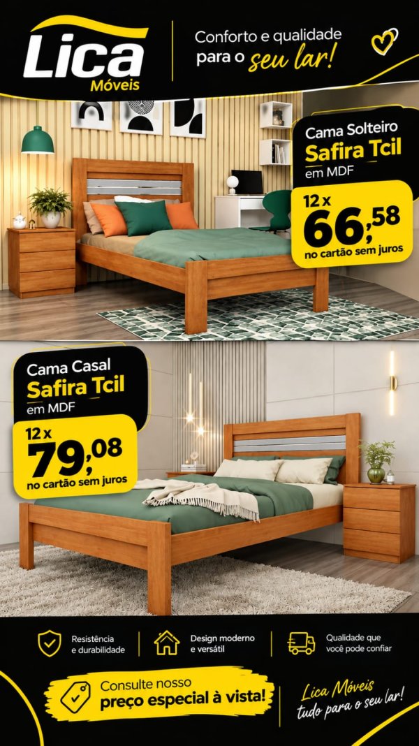 oferta Cama Safira Tcil Em Mdf – Solteiro E Casal da empresa Lica Móveis - Amaro Barreto