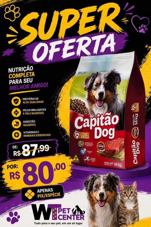 oferta Ração Capitão Dog (14 Kg) da empresa WT Pet Center - Ração e Pet shop