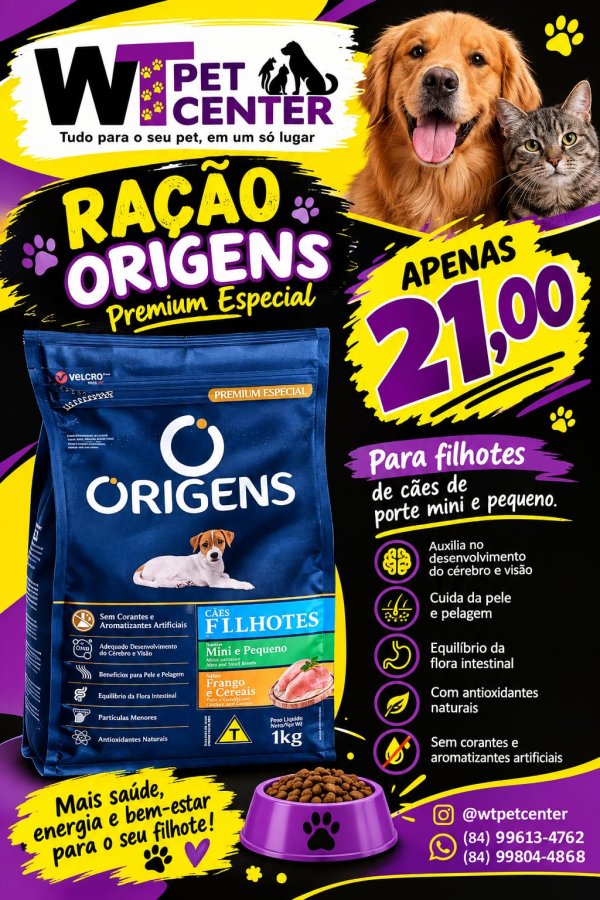 oferta Ração Origens Premium Especial - Cães Filhotes (Mini e Pequeno) da empresa WT Pet Center - Ração e Pet shop