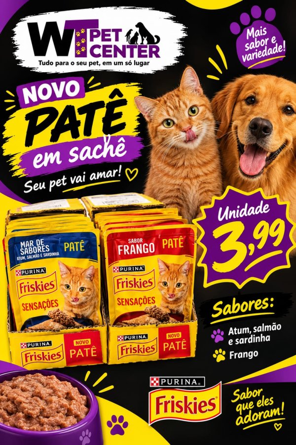 oferta Friskies Patê - Mar de Sabores (atum, salmão, frango e sardinha) da empresa WT Pet Center - Ração e Pet shop
