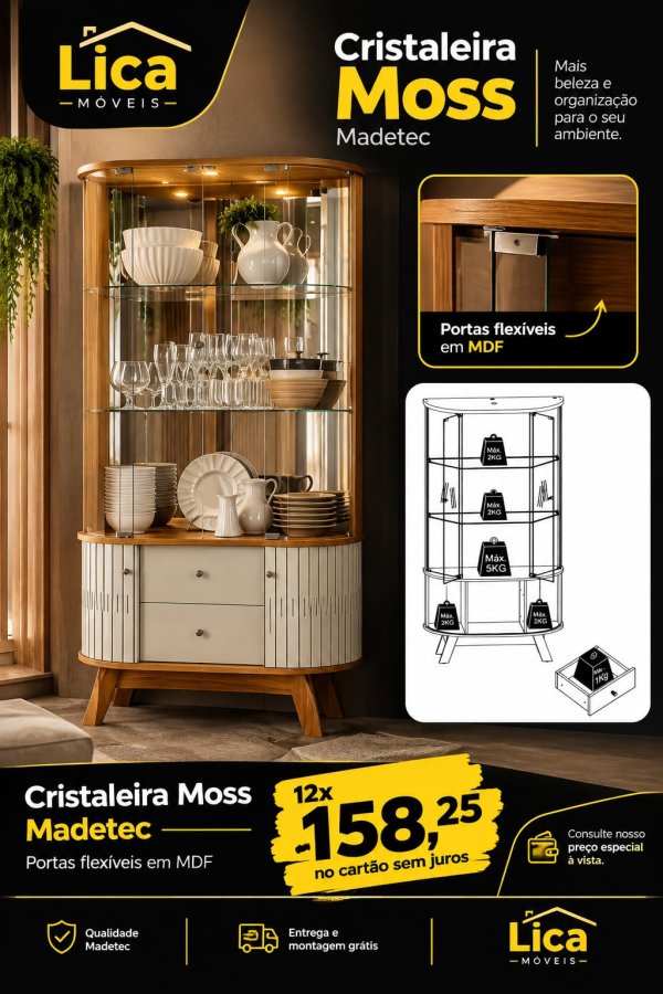 oferta Cristaleira Moss Madetec da empresa Lica Móveis - Amaro Barreto