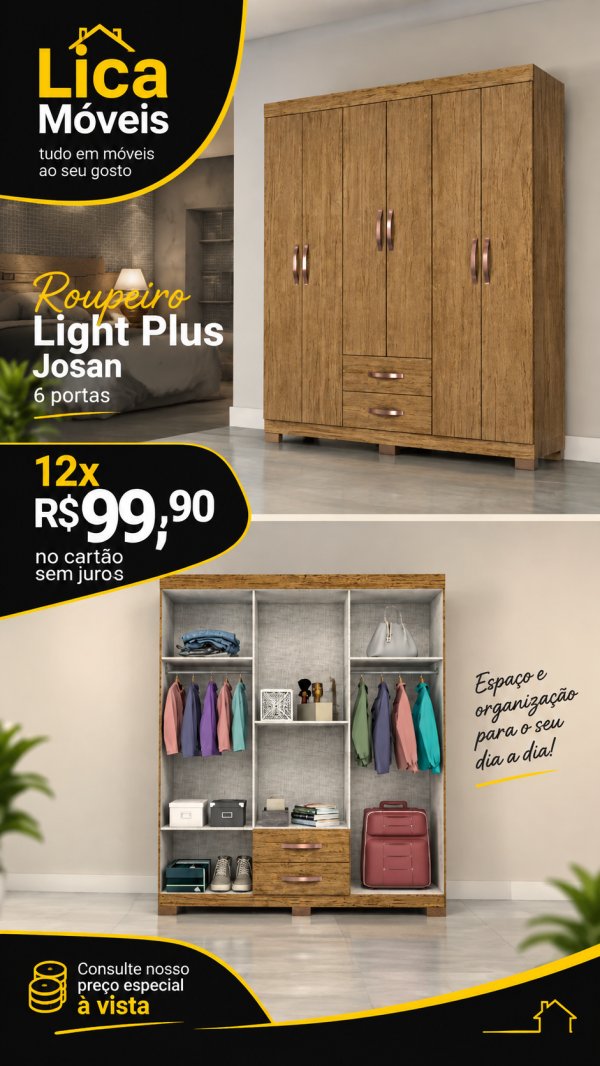 oferta Roupeiro Light Plus Josan – 6 Portas da empresa Lica Móveis - Amaro Barreto