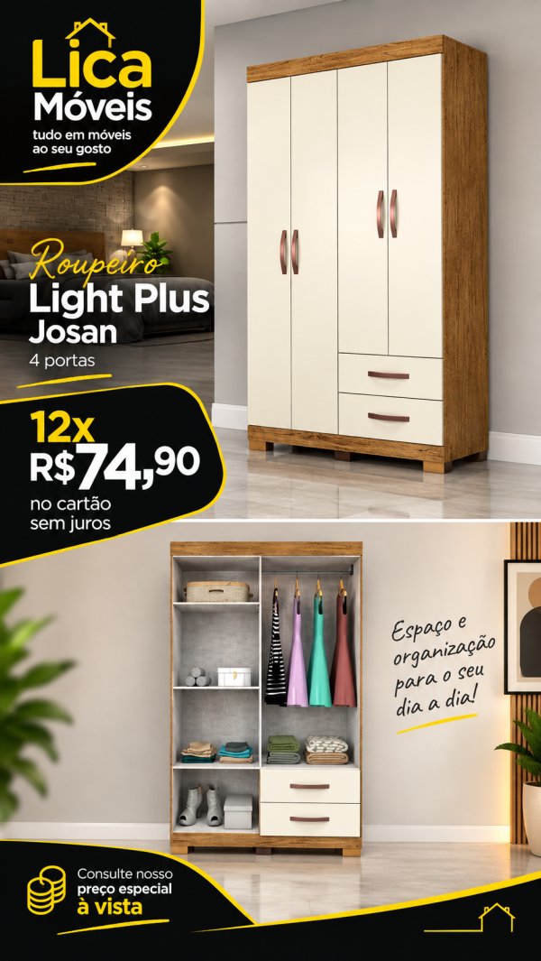 oferta Roupeiro Light Plus Josan 4 Portas da empresa Lica Móveis - Amaro Barreto